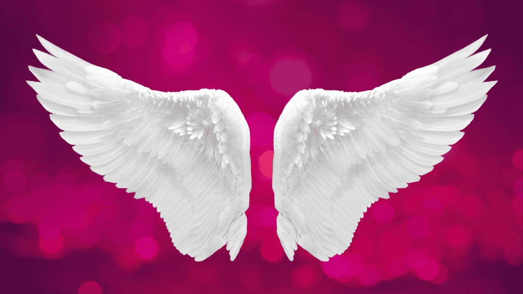 White angel wings symbolizing purity and spiritual connection, related to angel colors and their mea.