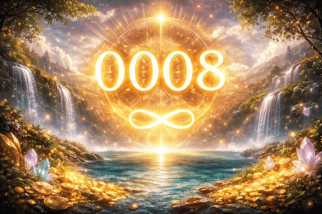 0008 Angel number symbolizes infinite potential and spiritual growth in 2024.