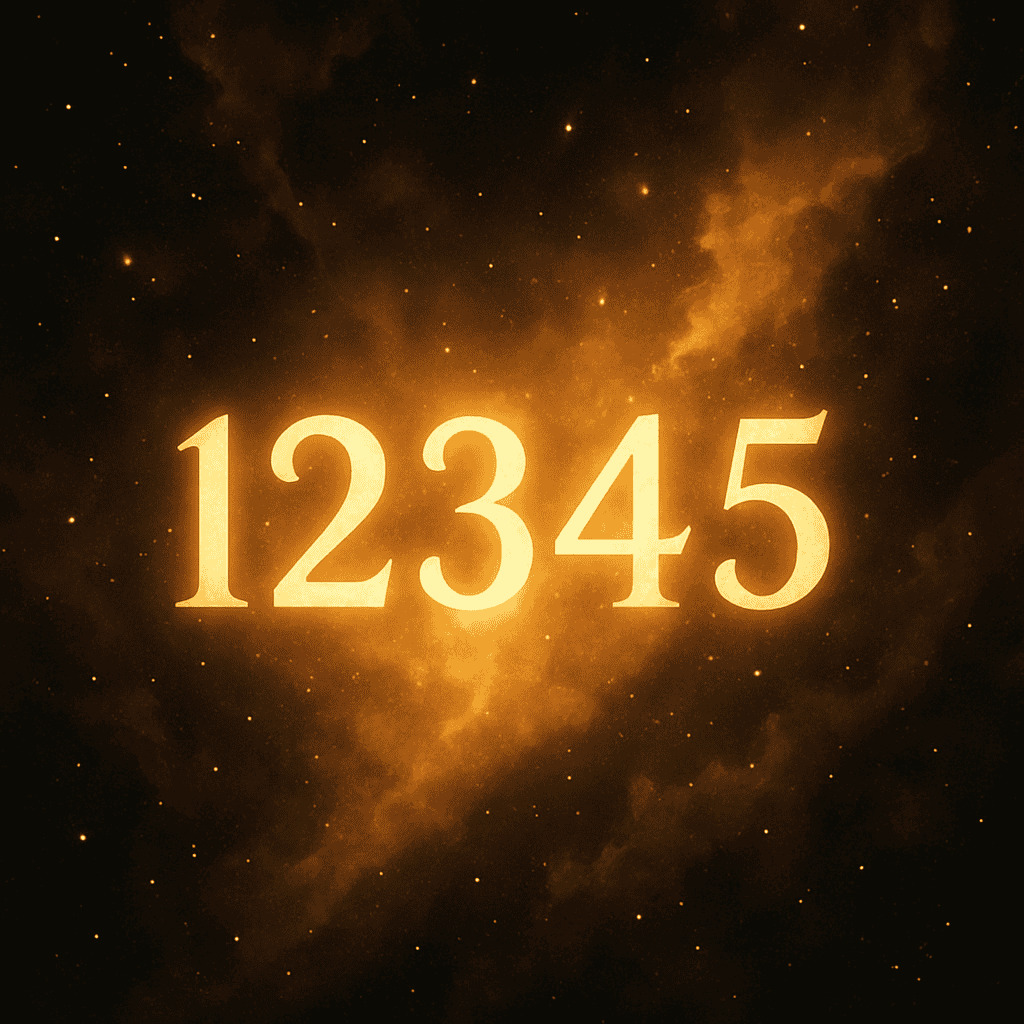 Illuminated 12345 angel number glowing in cosmic background, symbolizing spiritual guidance and divi.