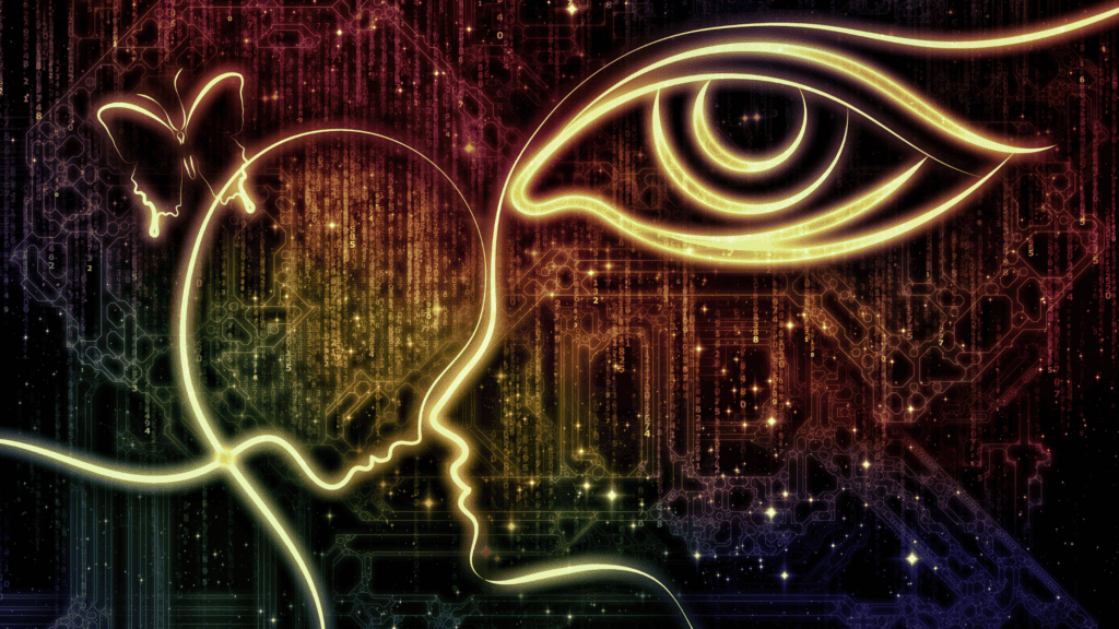Visual representation of intuition test with glowing eye and abstract psychic symbols.