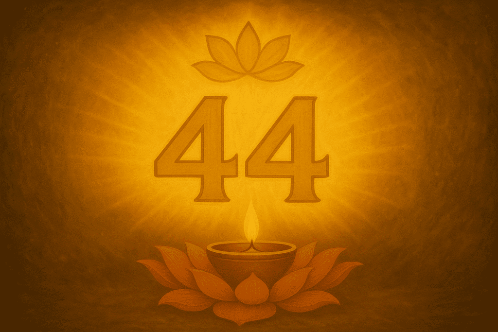 Angel number 44 glowing with spiritual energy and divine protection.