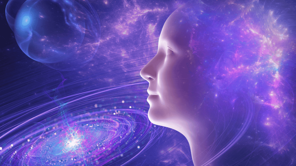 Woman meditating with cosmic energy to develop psychic abilities and enhance spiritual awareness.