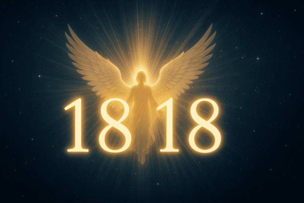 Angel number 1818 glowing with divine light and angel wings for spiritual guidance and success.
