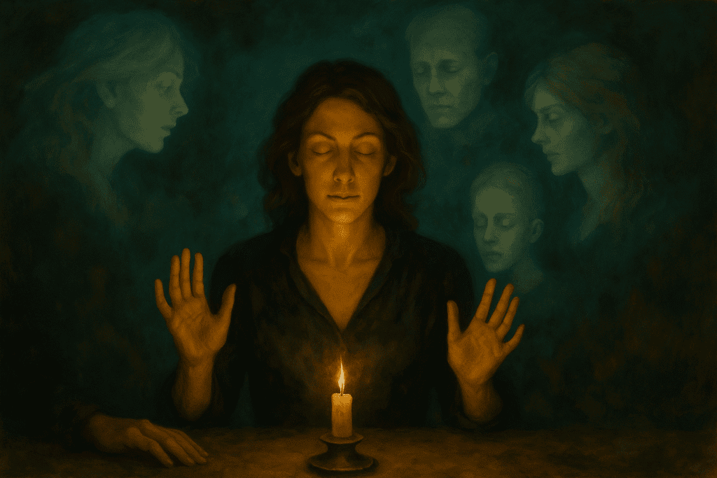 Psychic medium Daksh communicating with spirits through meditation and energy.