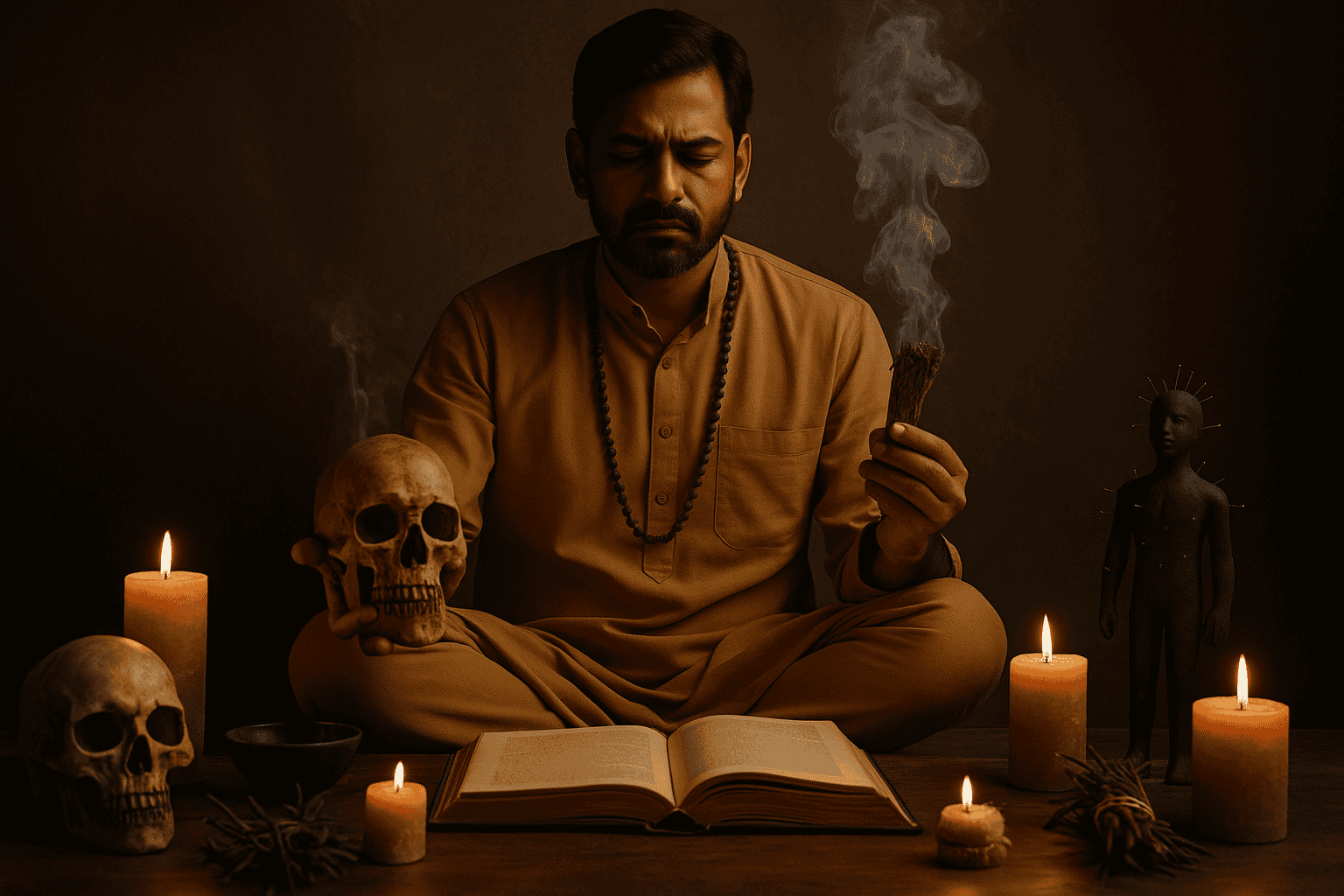 Spiritual healer performing ritual to remove black magic and protect energy.