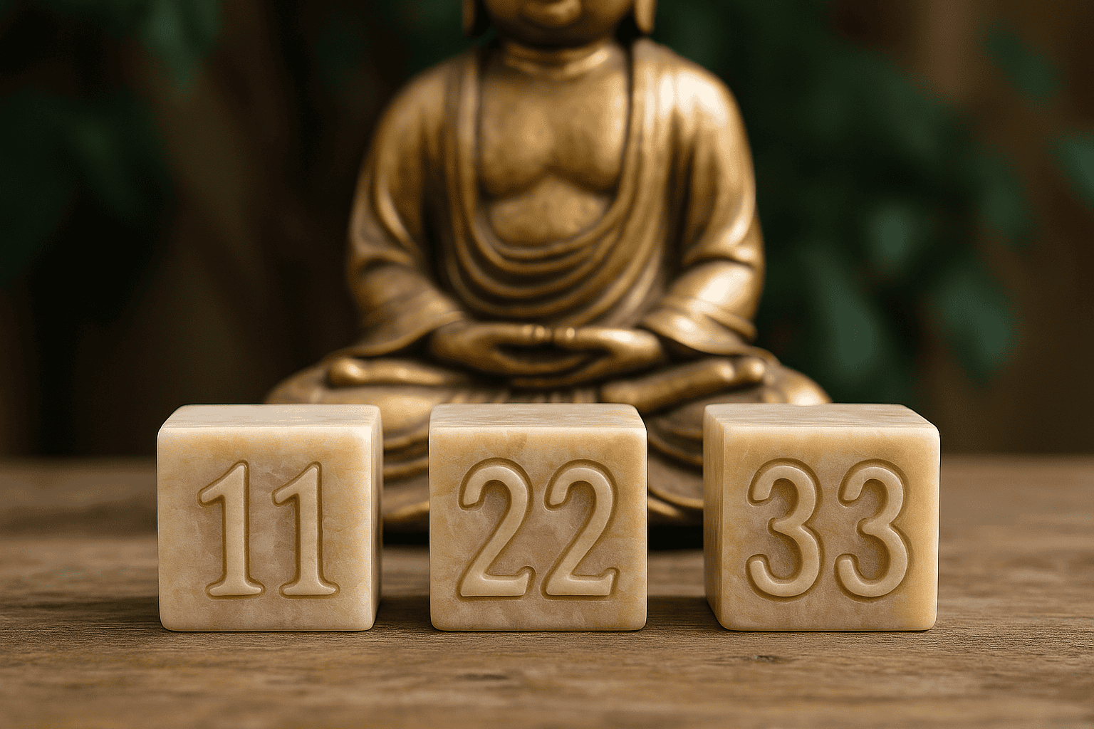 Sacred angel numbers with Hindu spiritual symbols and a Buddha statue.