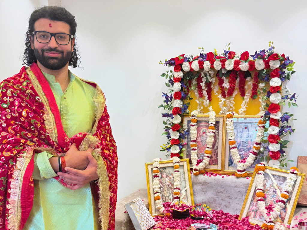 Psychic Daksh during Navratri offering spiritual guidance with divine altar.