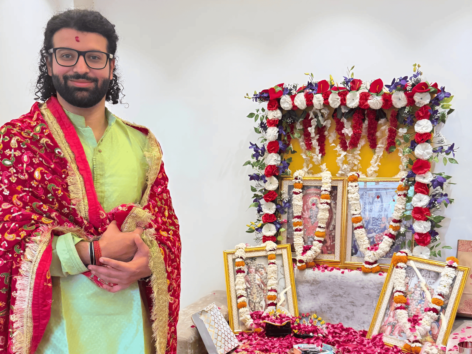 Psychic Daksh during Navratri offering spiritual guidance with divine altar.